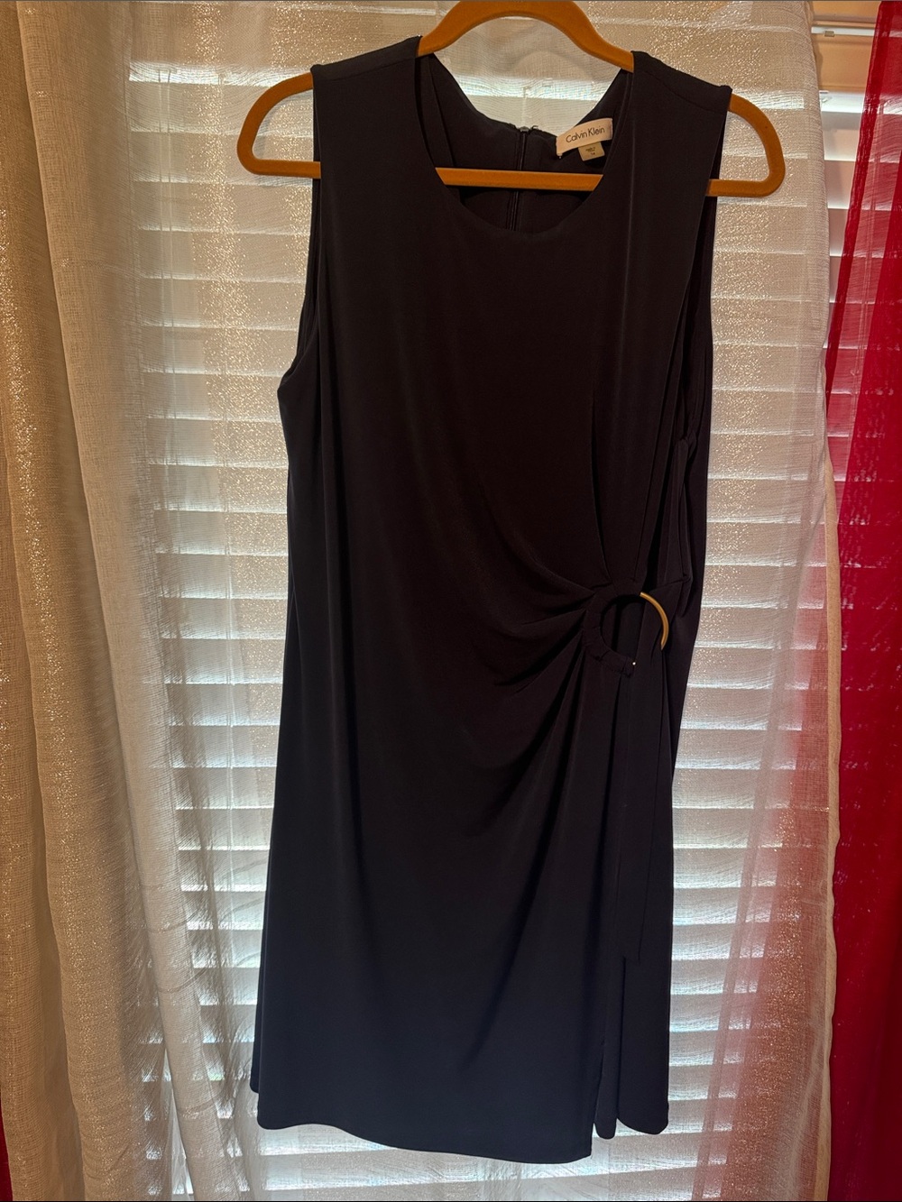 Calvin Klein Black Sleeveless Midi Dress with Ring Accent